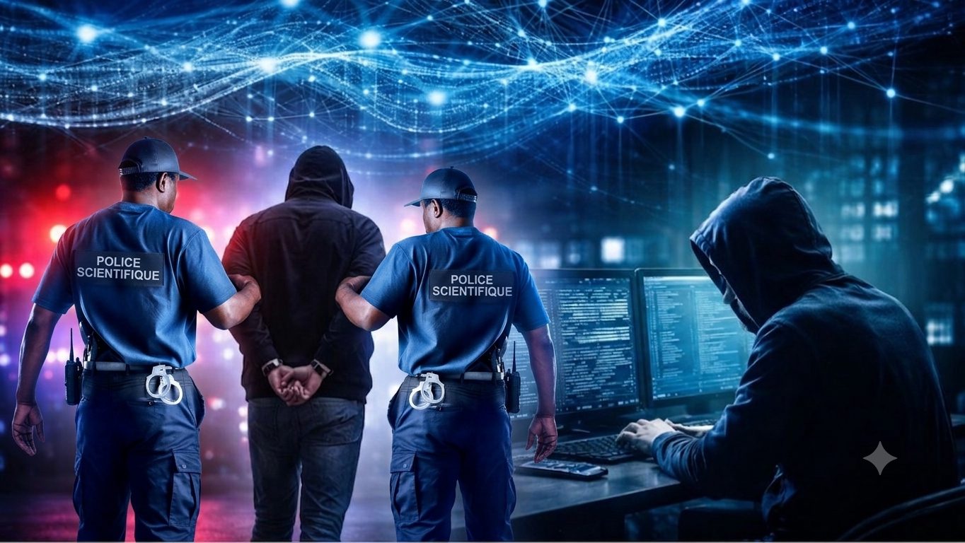 Interpellation d'un cybercriminel par des agents de la police scientifique