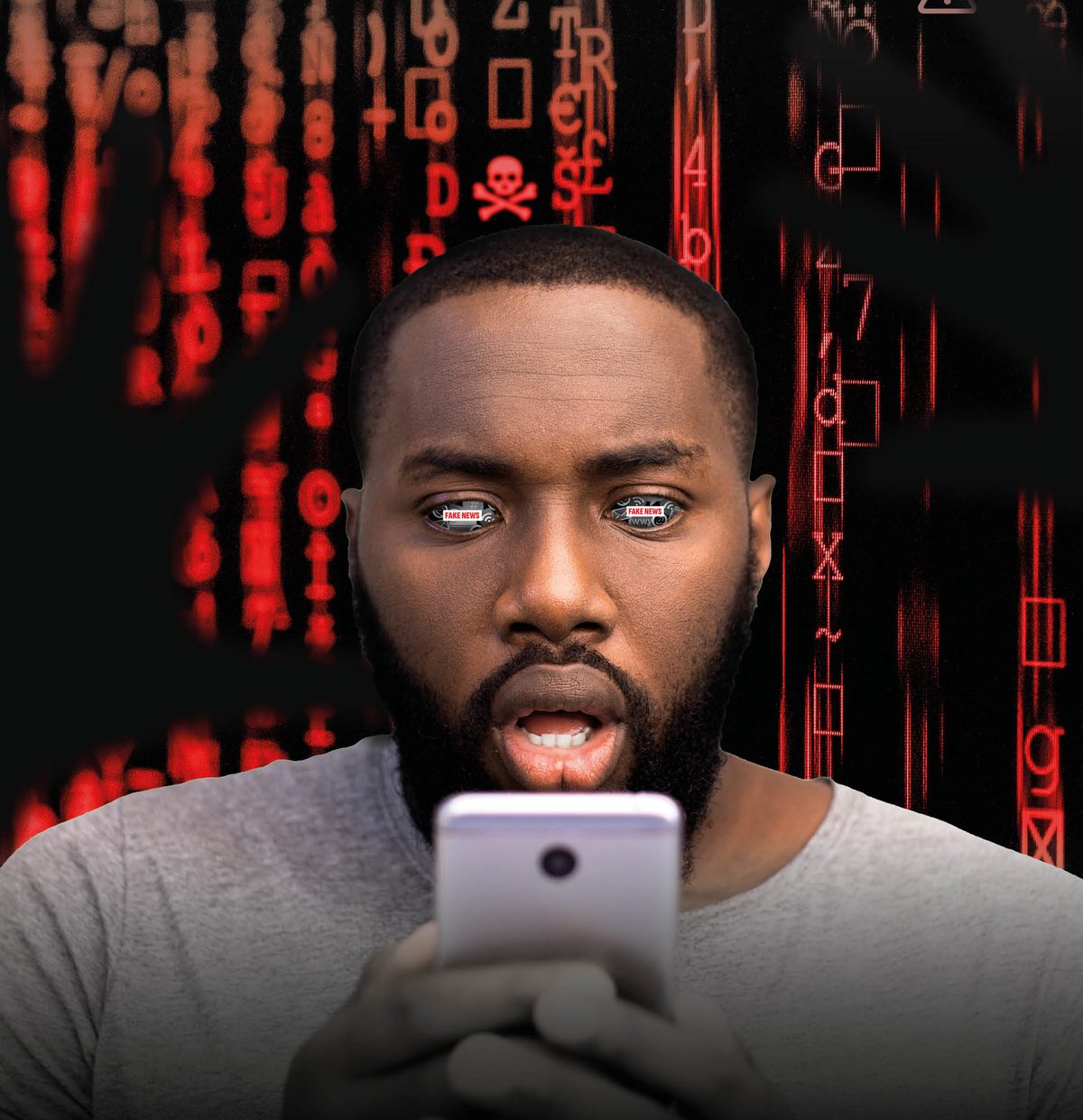 Personne surprise devant son téléphone face à une menace numérique